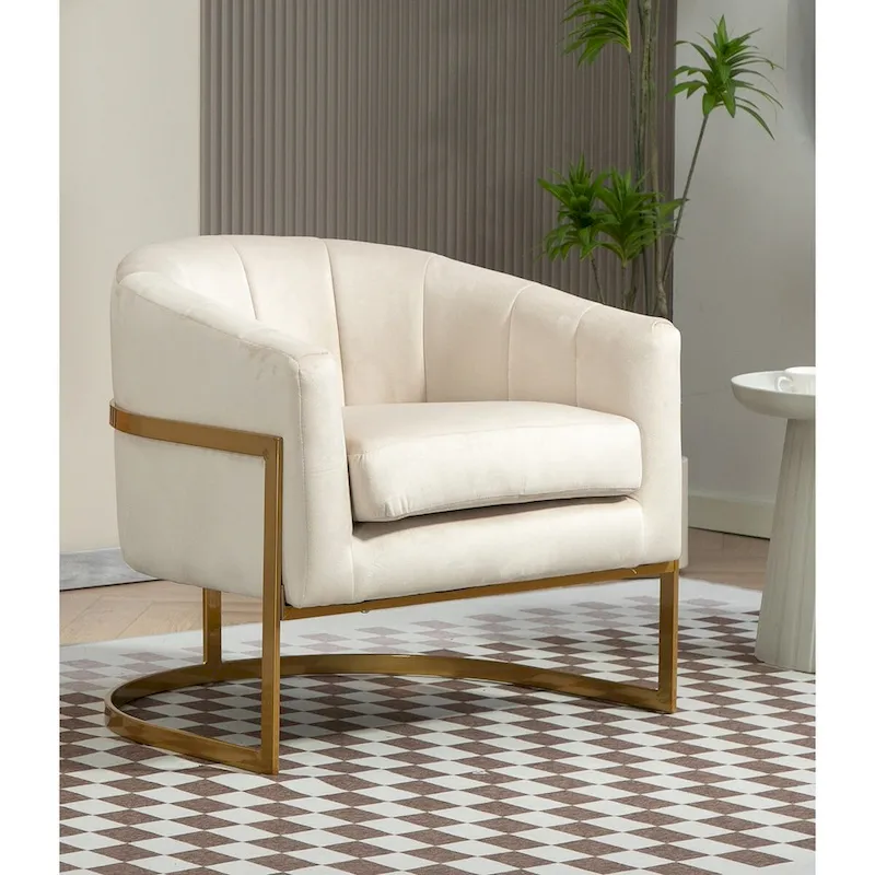 Velvet Accent Armchair with Gold Metal Frame