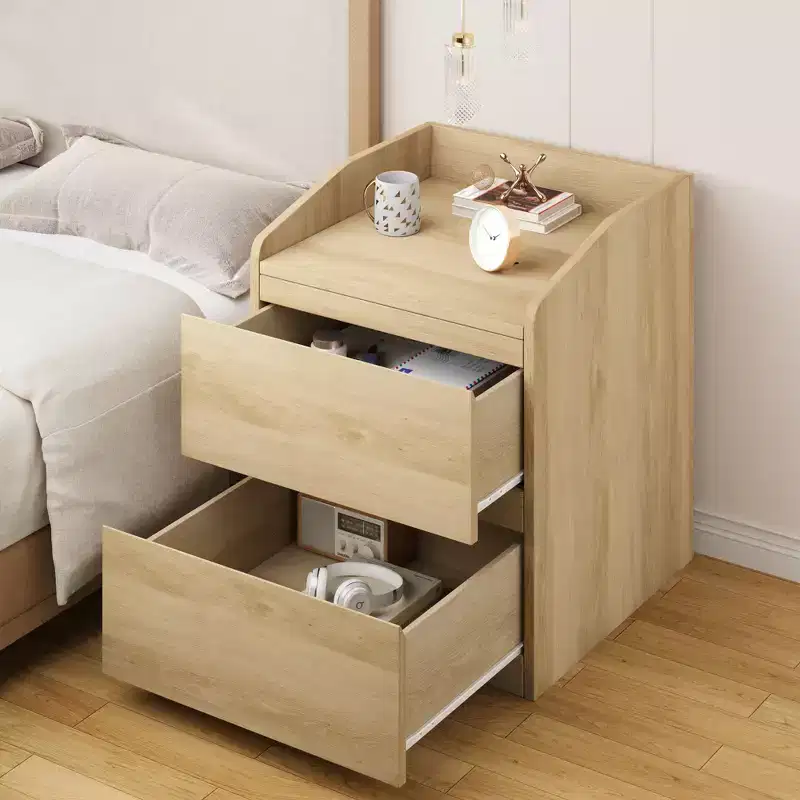 Modern Space-Saving Side Table with 2 Drawers, Wooden Accent Table, Storage Nightstand for Bedroom & Living Room, Natural Wood Finish