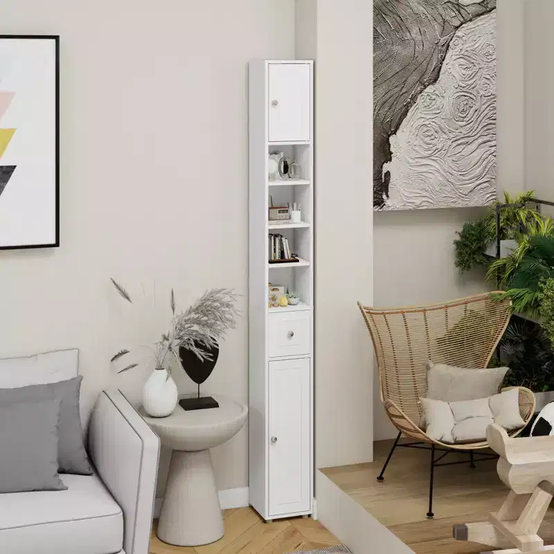 Tall Slim 71 Freestanding Bathroom Cabinet with Drawer, 2 Doors & Adjustable Shelves in White