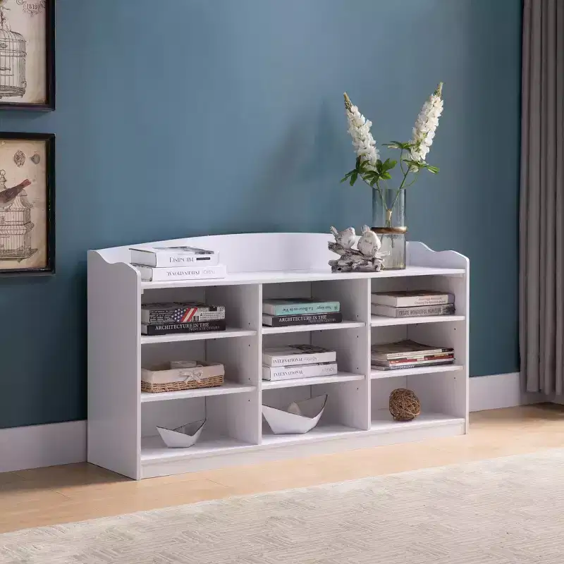 Modern Shoe Cabinet with Nine Shelves, Display Cabinet for Living Room, Entryway, Hallway, White