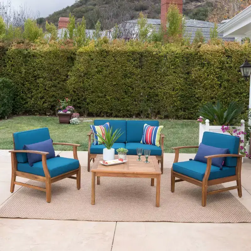 Perla 5pc Acacia Wood Chat Set: Weather-Resistant, Modular Sofa & Coffee Table - Christopher Knight Home