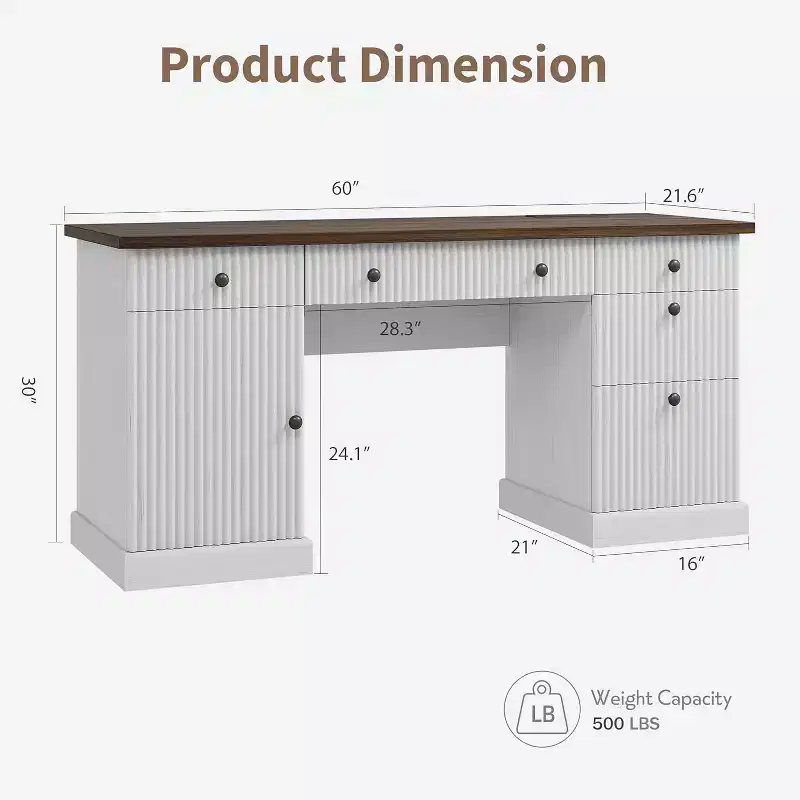 Home Office Desk Storage, 60 Inch Desk with Charging Station and Recessed, Wooden Computer Desk Writing Desk with File Drawer for Study Room