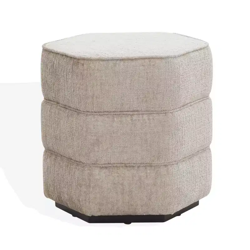 Rosaria Chenille Hexagon Ottoman — Wood Frame, Polyester, Polyurethane Foam
