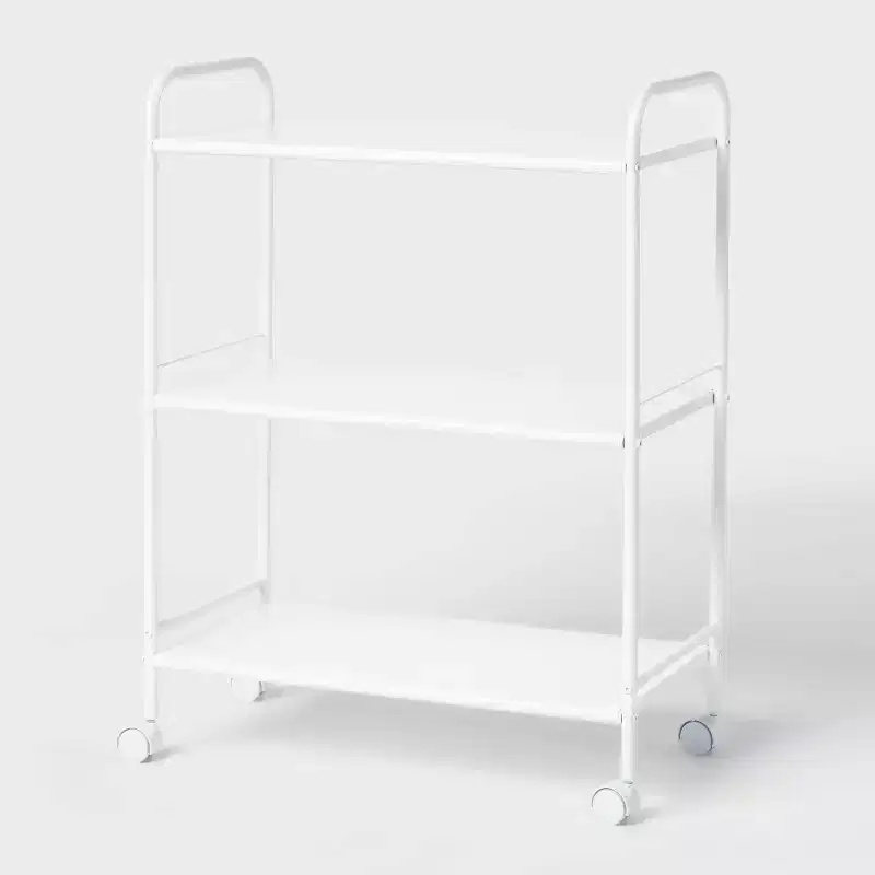 3-layer wide metal storage cart, white