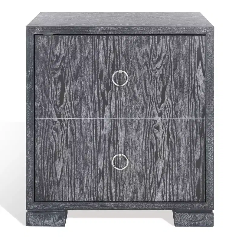 Lacquer Chest Nightstand, Black Cerused Oak Finish, MDF & Zinc Alloy, 500 lb Capacity
