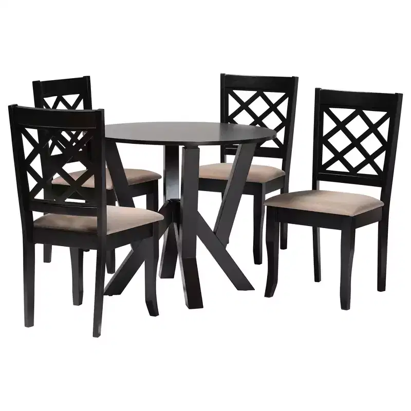 Adina Modern Sand Fabric and Dark Brown Wood 5-Piece Dining