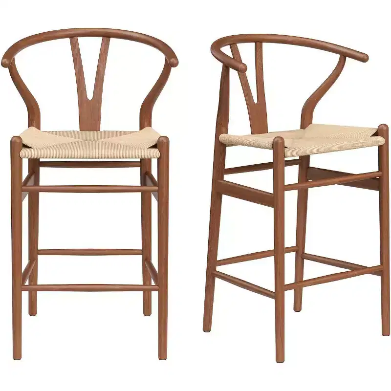 PexFix Fully Assembled Wishbone Barstool Weave Counter Height Bar Stool for Kitchen Island Walnut