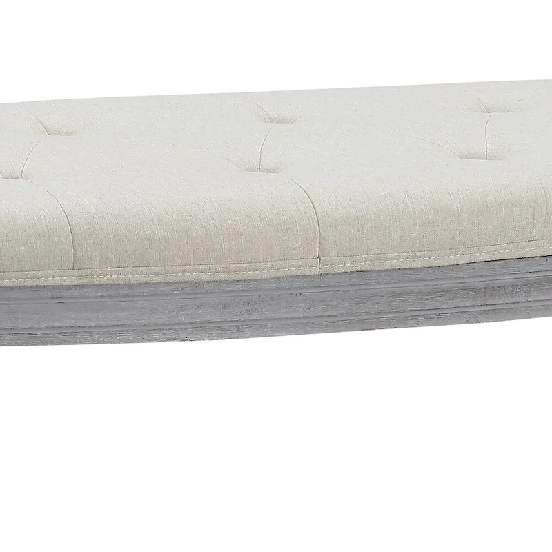 Beige Tufted Upholstered Bench with Wood Legs - 55W x 20H