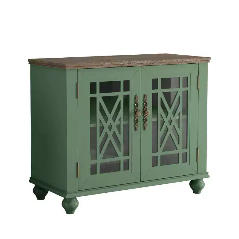 Green/Navy Vintage 2-Door Accent Cabinet, 1-Shelf, for Adults