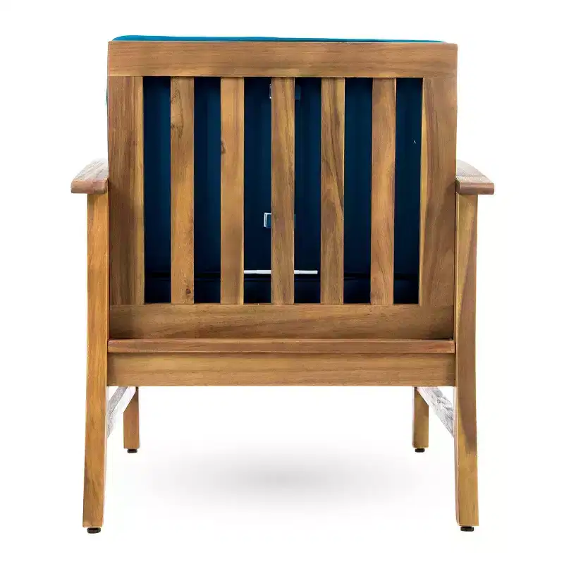Perla 4pk Acacia Wood Club Chairs - Teak/Blue - Christopher Knight Home