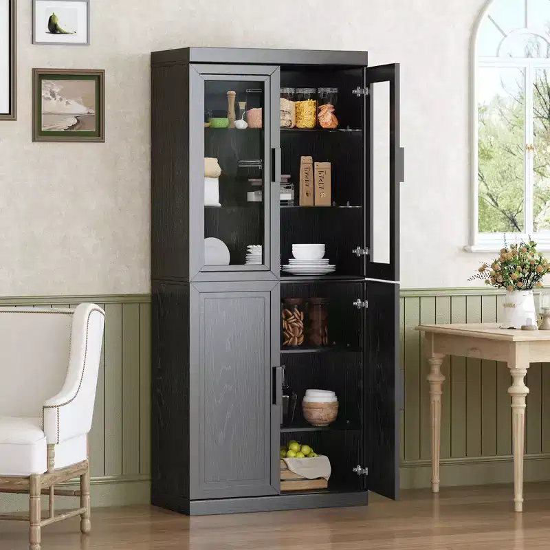 PexFix Freestanding Wood Pantry Cabinet Kitchen Storage Organizer With Shelves & Doors Large Capacity