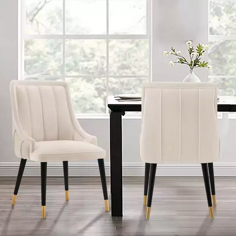 Modern Velvet Upholstered Dining Chair, Cream
