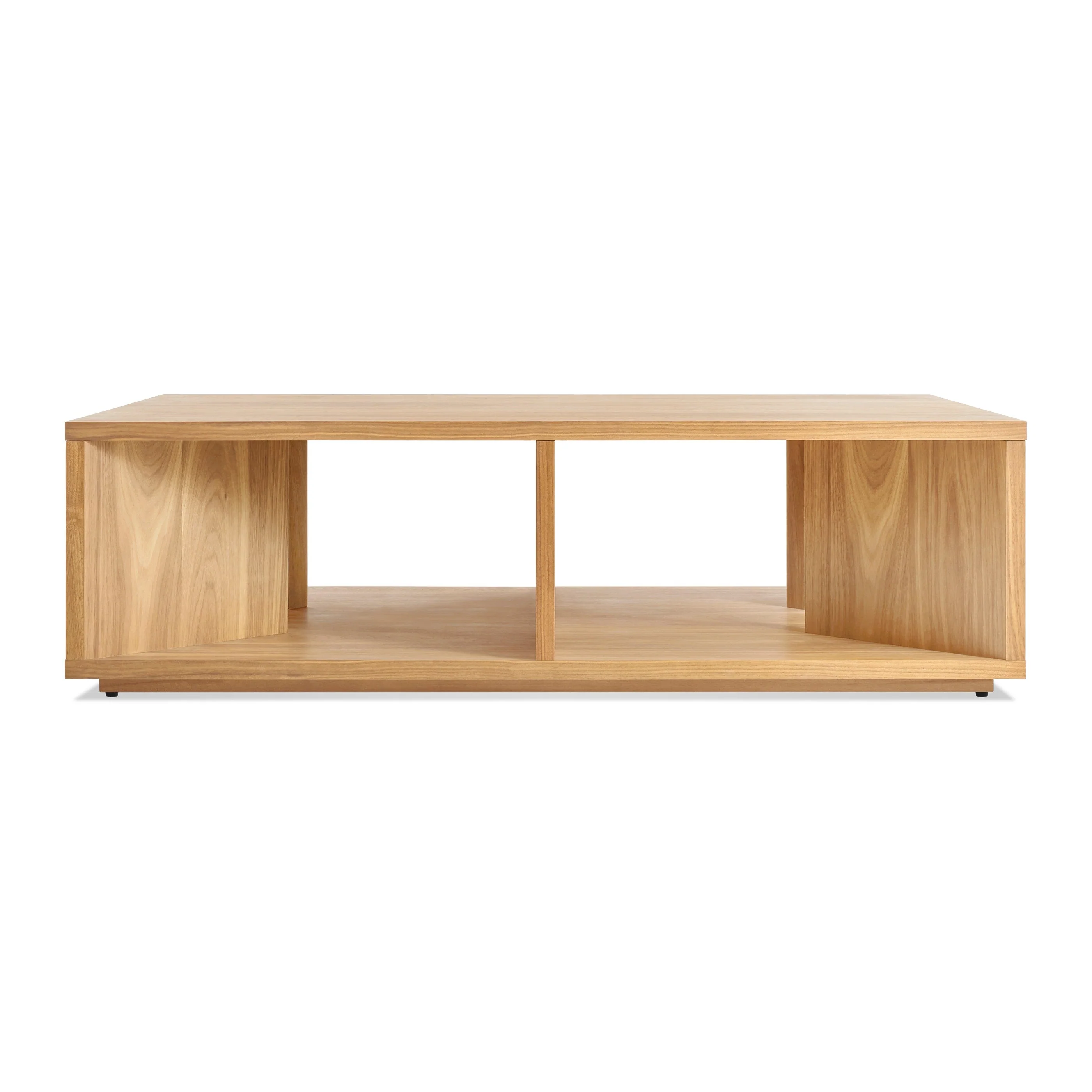 Modern Oak Wood Coffee Table with Open Storage Cubbies for Living Room