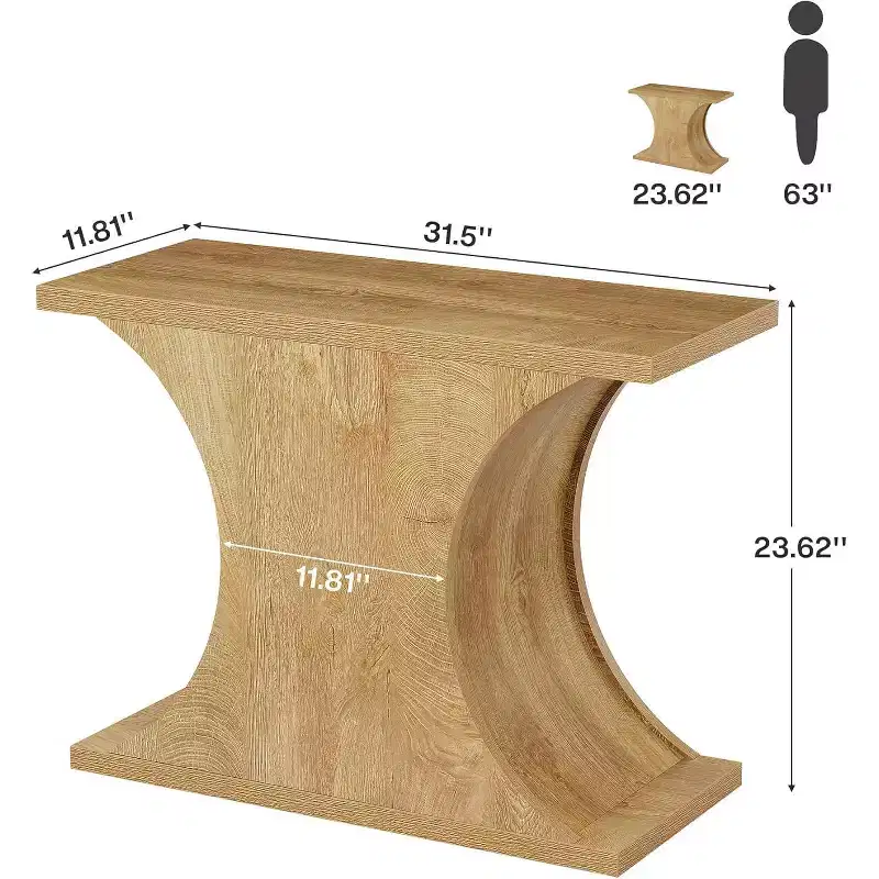 Lantine 31.5 Modern Rectangle Narrow End Table with Hourglass Base, Farmhouse Wooden Nightstand for Small Spaces, Living Room, Bedroom.