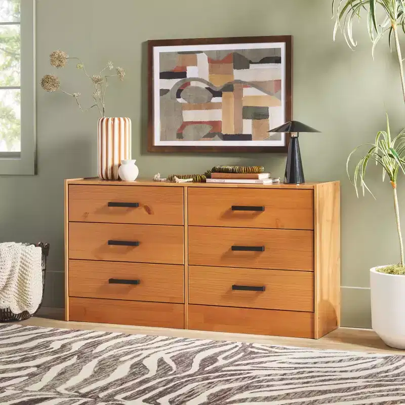 Walker Edison Modern Easy Assembly Solid Wood 6 Drawer Dresser for Bedroom Storage