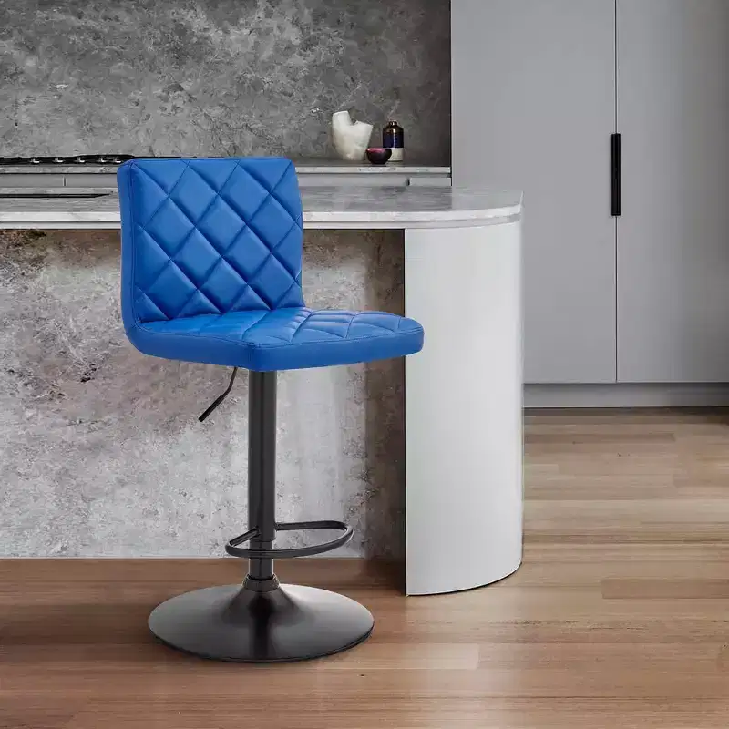 Adjustable Barstool with Faux Leather and Metal Finish