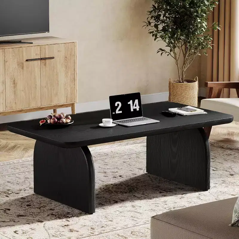 47-Inch Wood Farmhouse Rectangle Coffee Table, Low Cocktail Tea Table, Easy Assembly