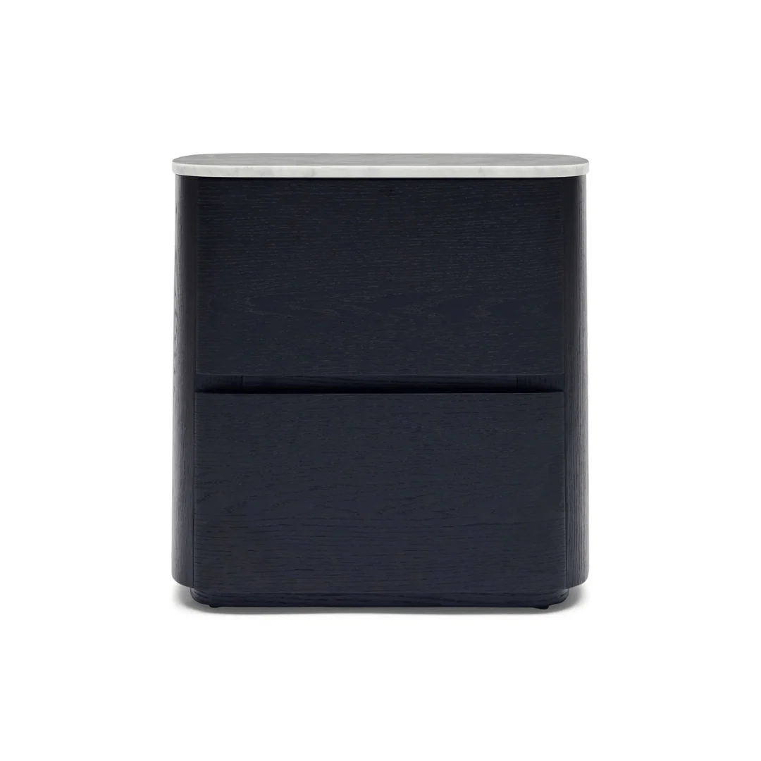 Black oak Marble Bedside Table with Soft Close and Storage for Bedroom