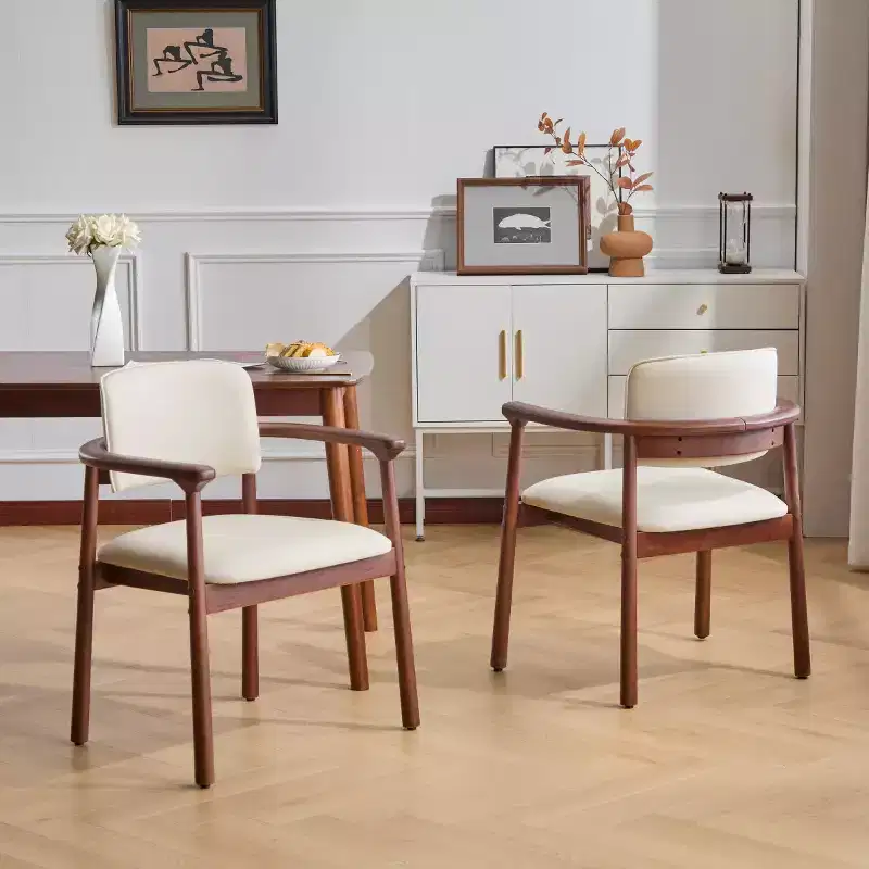 Set of 2 Retro PU Upholstered Dining Chairs with Solid Wood Frame, Accent Armchairs for Dining Room or Living Room-Panipeachy