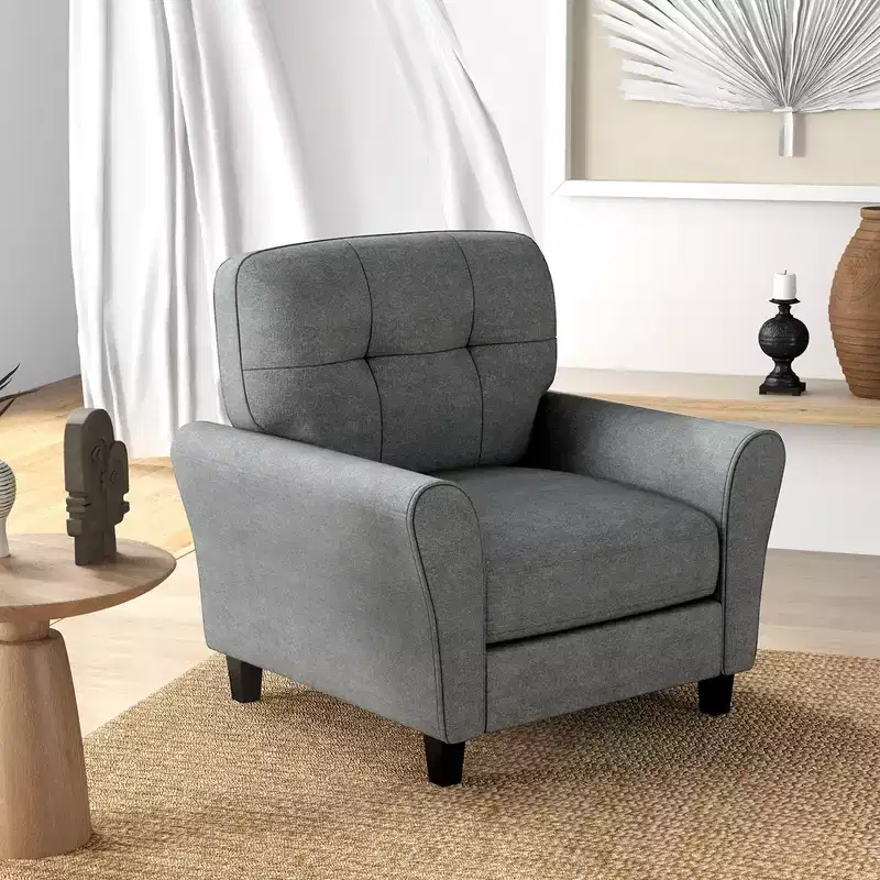 Costway Upholstered Modern Accent Chair Mid-Century Armchair with Sturdy Legs Grey/Beige