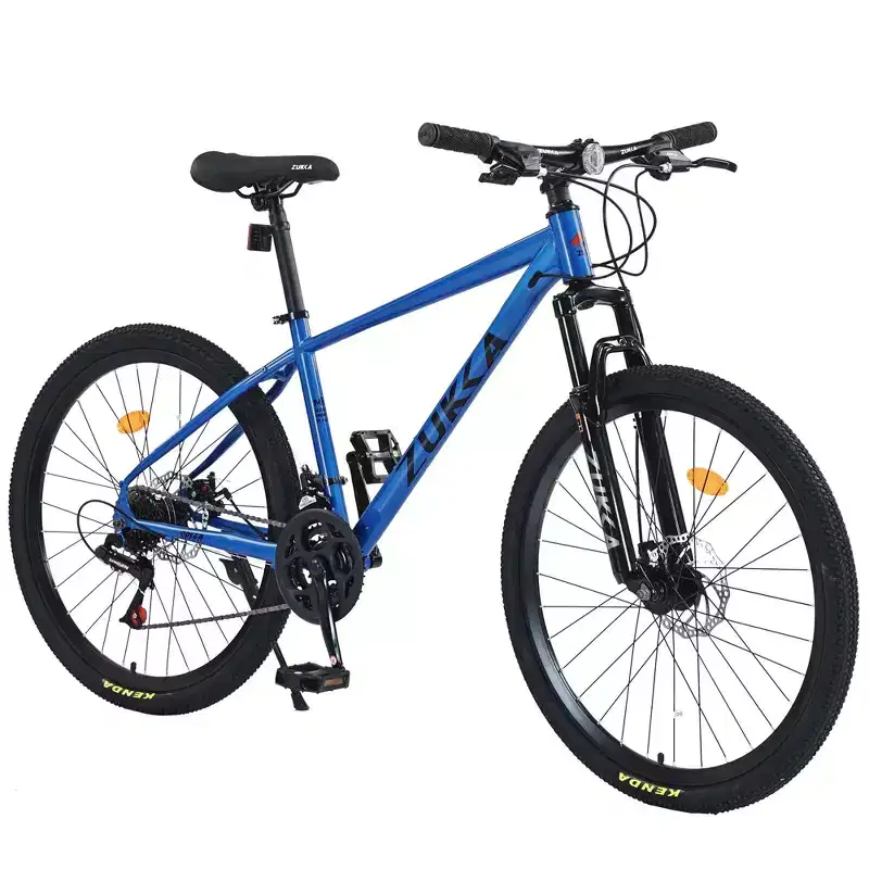 NAYSAYE 26 Inch Mountain Bike Steel Frame 24 Speed Suspension Fork Adult Bike for Outdoor Adventure, Blue, 65.75*24.41*37