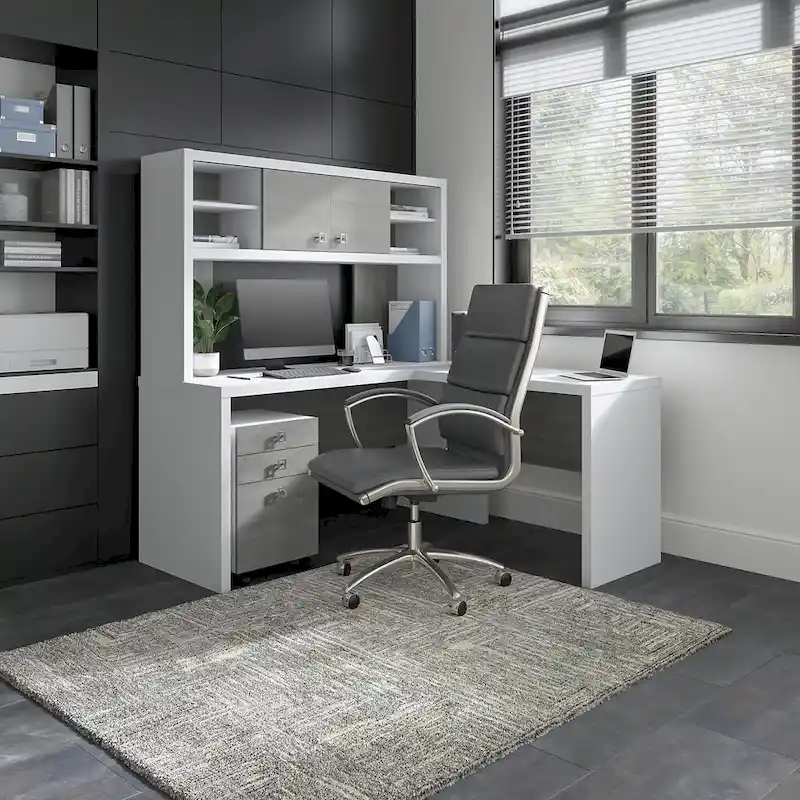 Echo L Shaped Desk with Hutch and Drawers