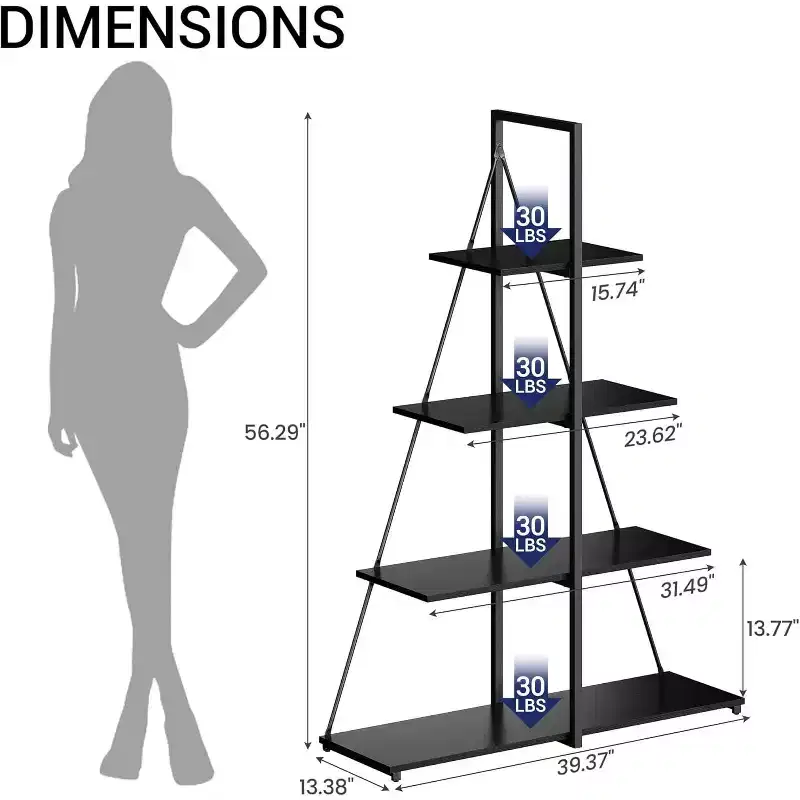 4-Tier Ladder Bookshelf, Multifunctional A-Shaped Bookcase, Storage Organizer, Industrial Metal Frame for Living Room, Home Office