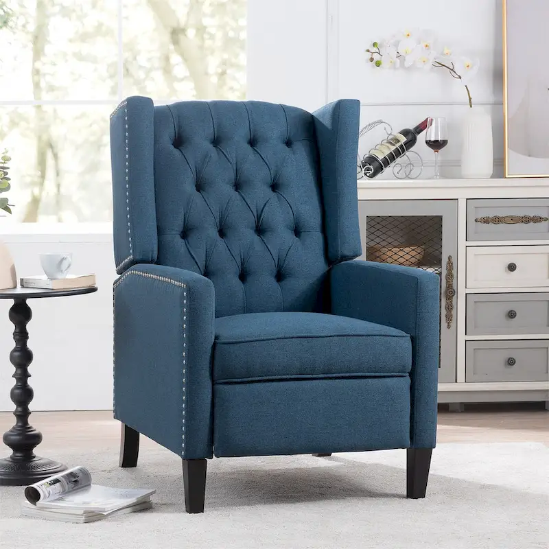 27 Wide Upholstered Manual Recliner, Wing Sofa Chair with Wood Legs