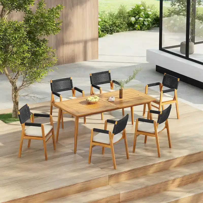 Christopher Knight Home- Henry Acacia Wood Outdoor 7-piece Dining Set with Rope-Woven Armchairs