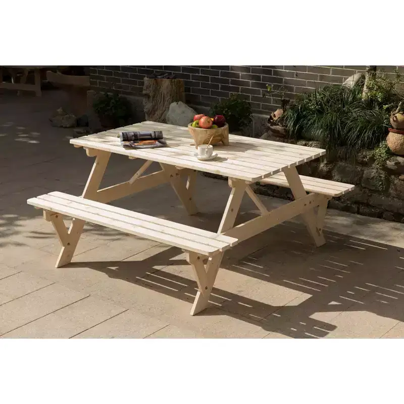 Gardenised Outdoor Wooden Patio Deck Garden 6-Person Picnic Table, for Backyard, Garden