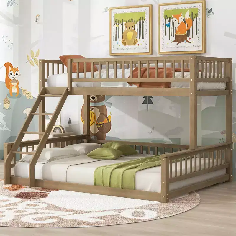 Twin XL Size Wood Bunk Bed with Guardrail, Ladder, Easy Assembly