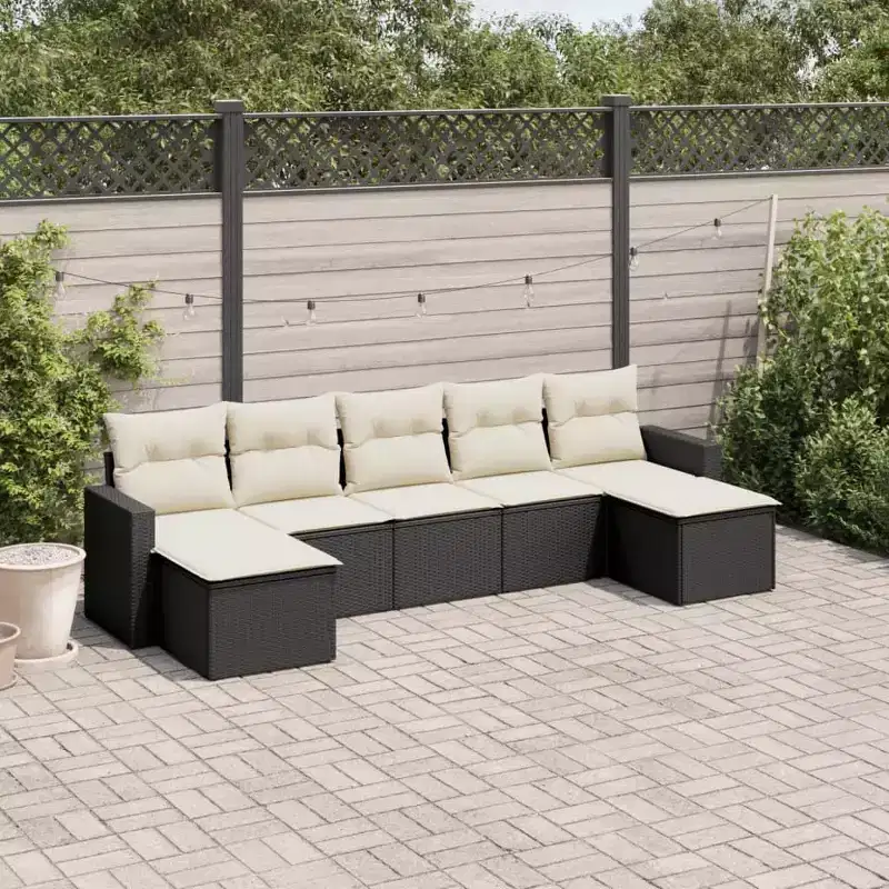 vidaXL Garden Sofa Set Black, Cream White PE Rattan 7 Piece Modular