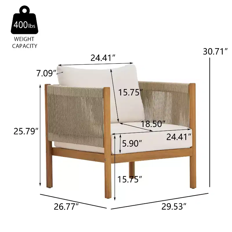 Christopher Knight Home Bradley Patio Modern Acacia Wood Club Chair Woven Rope Panels and Cushions