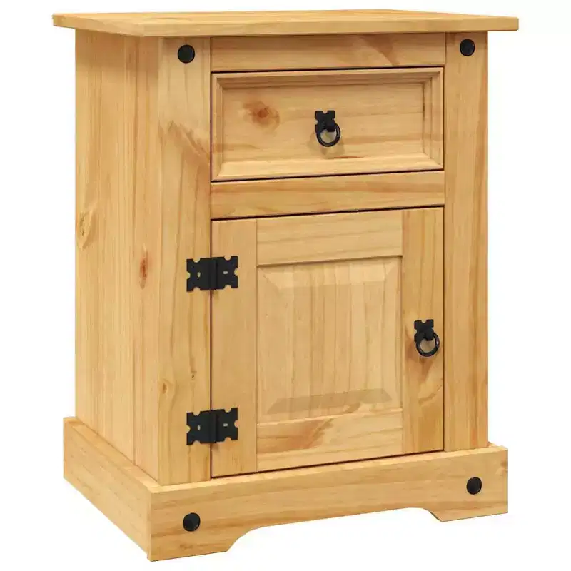 Nightstand Storage Cabinet Table with Drawer  Pine