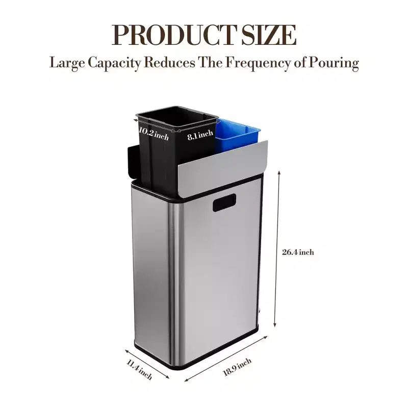 COZONY Stainless Steel Dual Trash Can with Step Lid, Removable Baskets, Kitchen Recycling Bin for Home Office Waste Management