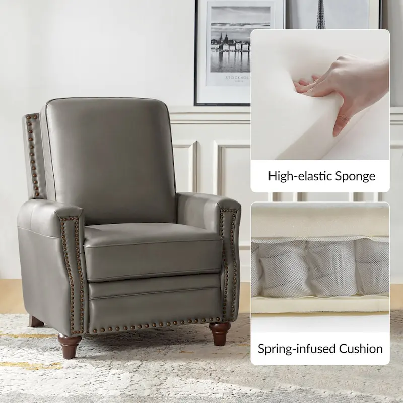 Cigar Mid-century Modern Genuine Leather Recliner with Nailhead Trim Set of 2 by HULALA HOME