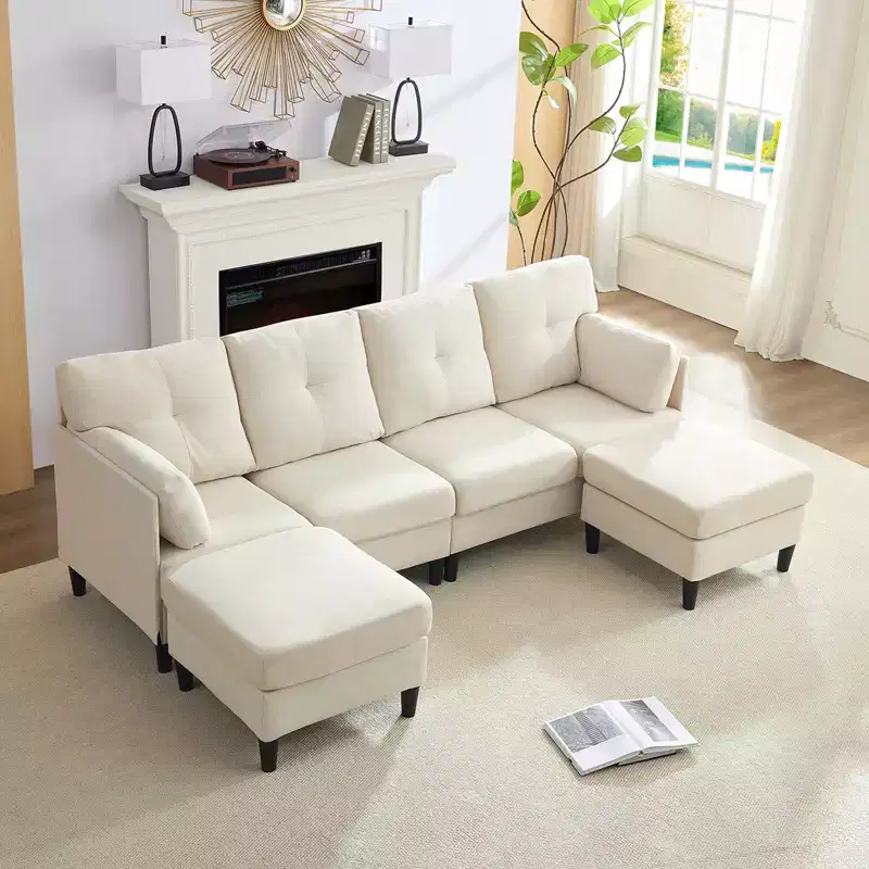 Mjkone Modular Convertible Sectional Sofa Couch, Upholstered Comfy Fabric 4-Seater Sofa with Movable Ottomans