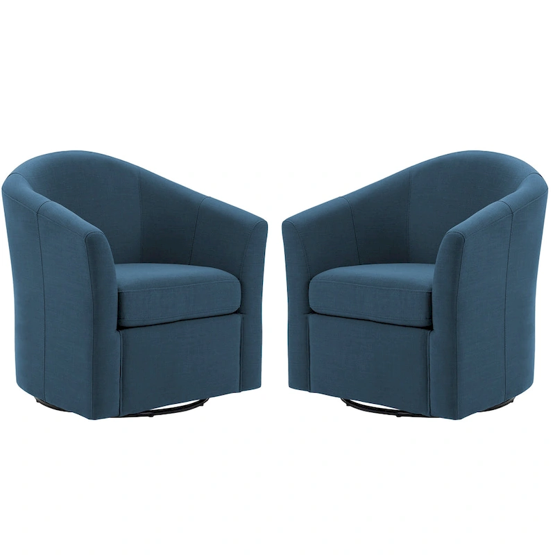 Set of 2 Modern Upholstered Swivel Barrel Chair Living Room Accent Chair
