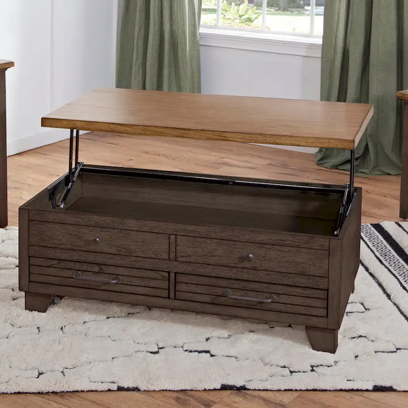 Two-tone Wood Lift-Top Coffee Table with Casters
