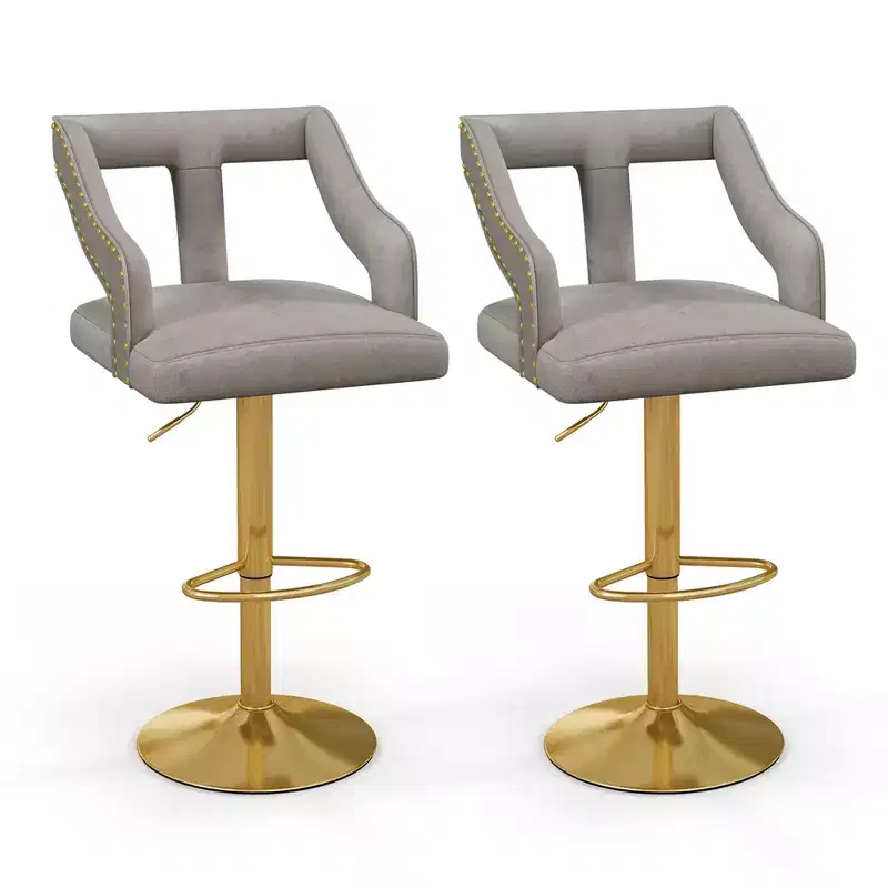 Costway Set of 2 Swivel Bar Stool with Footrest, 2-Layer Electroplated Metal Base Grey