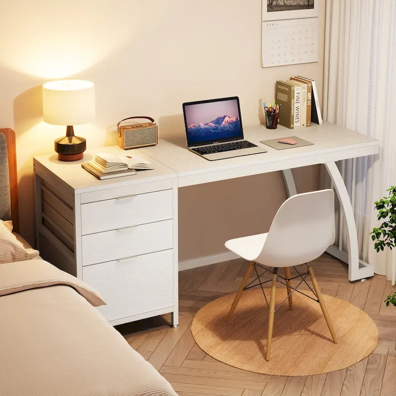 Large Computer Desk with Reversible Drawer Cabinet