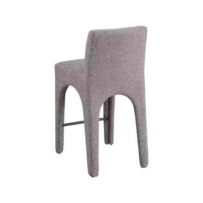 Brown Linen Upholstered Bar Stool, Armless Mid-Back, Seats 1