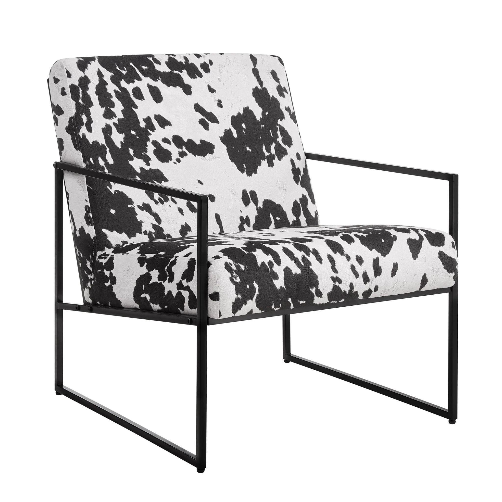 Eclectic Cow Print Fabric Accent Chair with Bold Pattern for Living Room