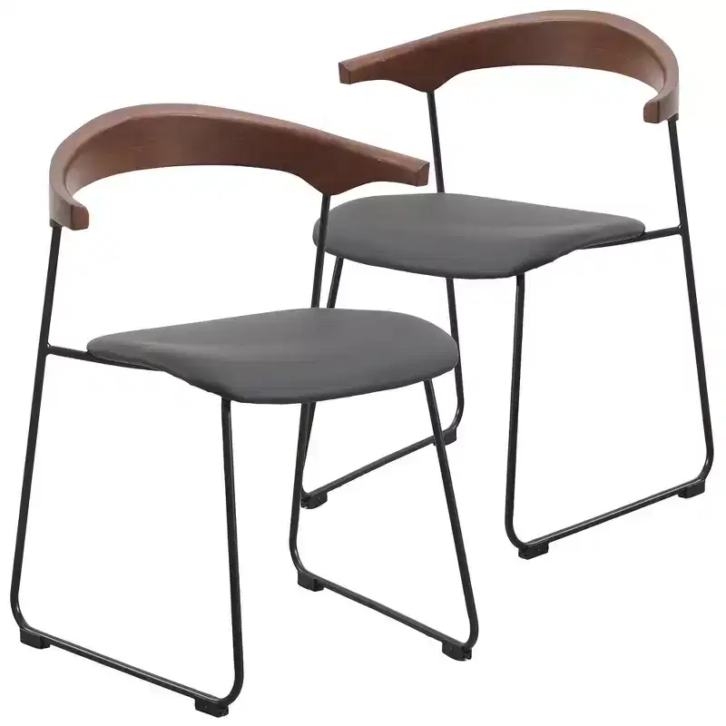 LeisureMod Lyra Series Modern Upholstered Dining Chairs Set of 2  Leather Seat with Beech Back and Iron Legs, Modern Kitchen, Dining Room, Home, Cafe