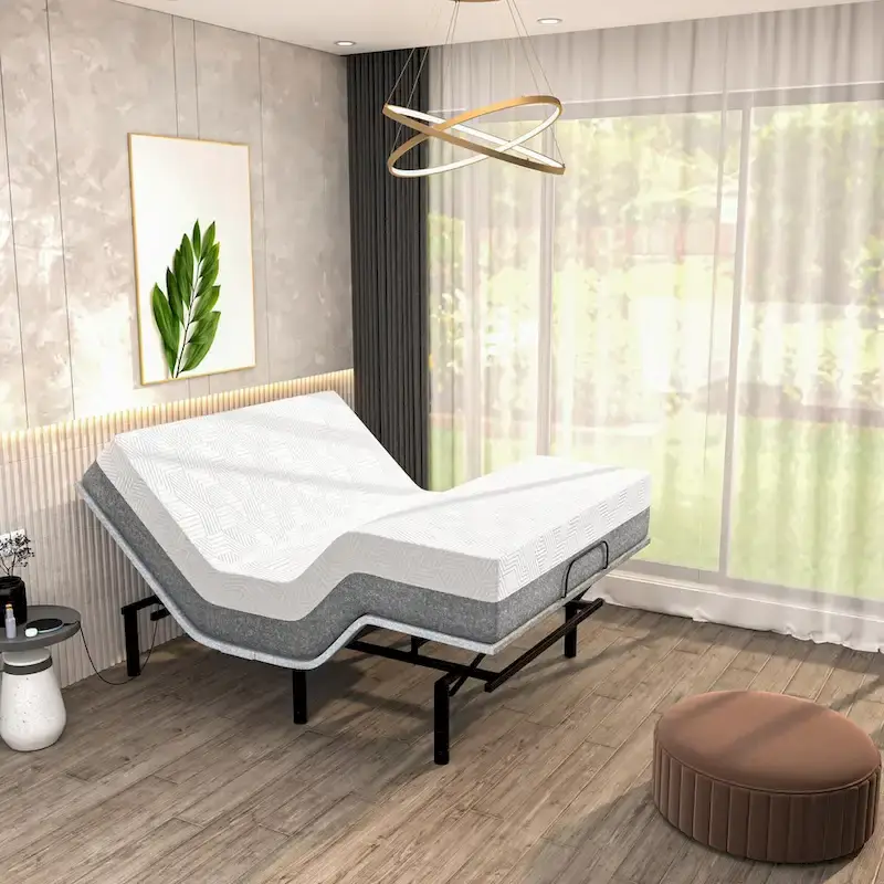 Renanim SF Adjustable Base w/ 12 Hybrid Mattress, Massage, USB, Underbed Light, App, Head & Foot Incline