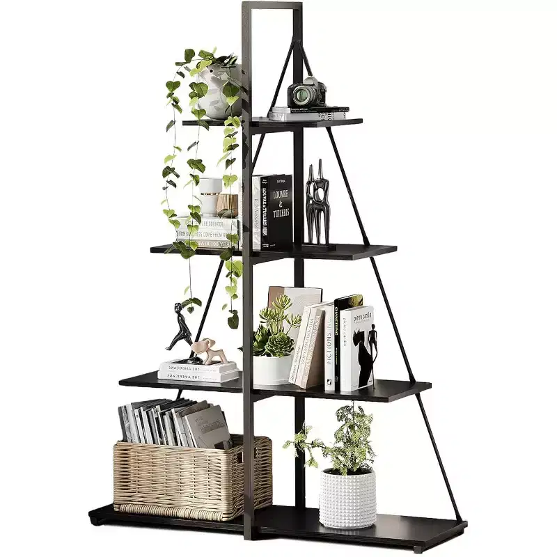 Sailboat Shaped Bookshelf, Book Shelf, 4-Tier Ladder Design, Sturdy Free-Standing Storage Shelves, Space Saving for Living-Room Office Bedroom