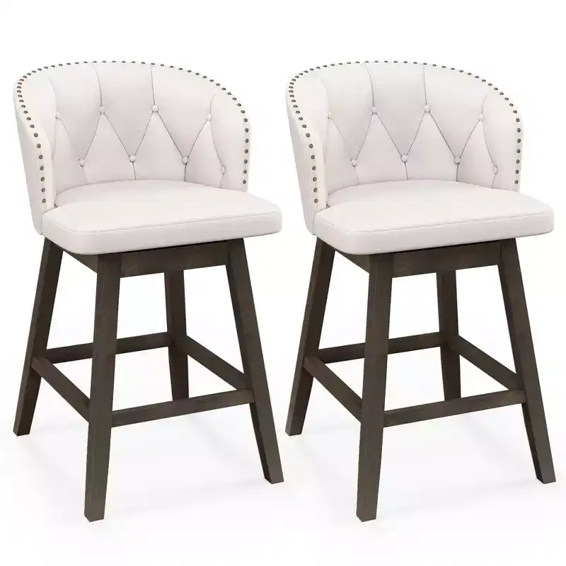 Costway 2/4 PCS Counter Height Bar Stools Fabric Upholstered Island Stools with 360 Swivel Seat Beige
