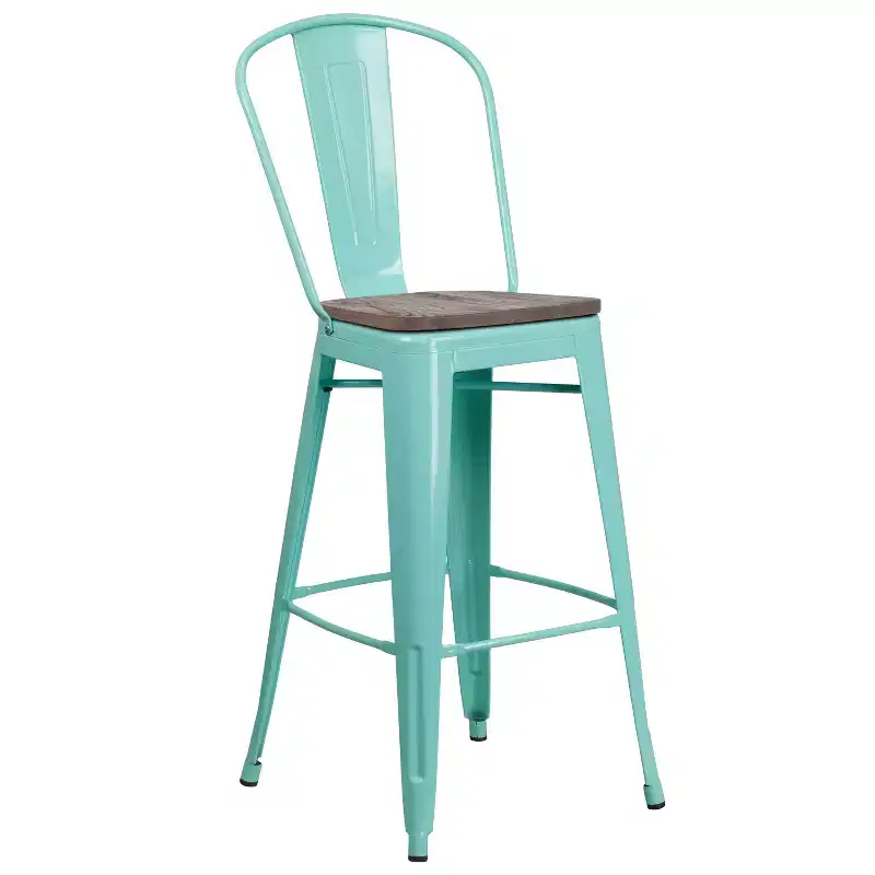 Flash Furniture 30 High Metal Barstool with Back and Wood Seat