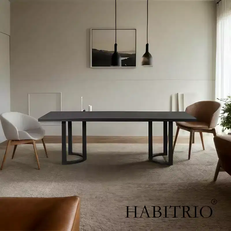 95L Dining Table for 8, Classic Farmhouse Style Solid Wood Rectangle Kitchen Tables, Black - HABITRIO