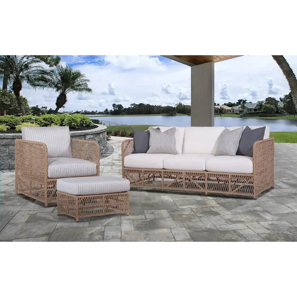 Classic Rattan Outdoor Sofa with Weather-Resistant Cushions and Throw Pillows